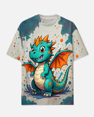 Men's Casual Ink Splash Design Cartoon Cute Dinosaur Printed Big & Tall Short Sleeve T-shirt