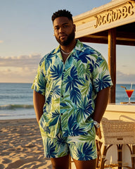 Plus Size Men's Beach Pants Hawaiian Style Short Sleeve Shirt Shorts Suit