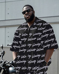Big Man's Motorcycle Style Daily Casual English Color Block Printing Short Sleeve Shirt Shorts Suit