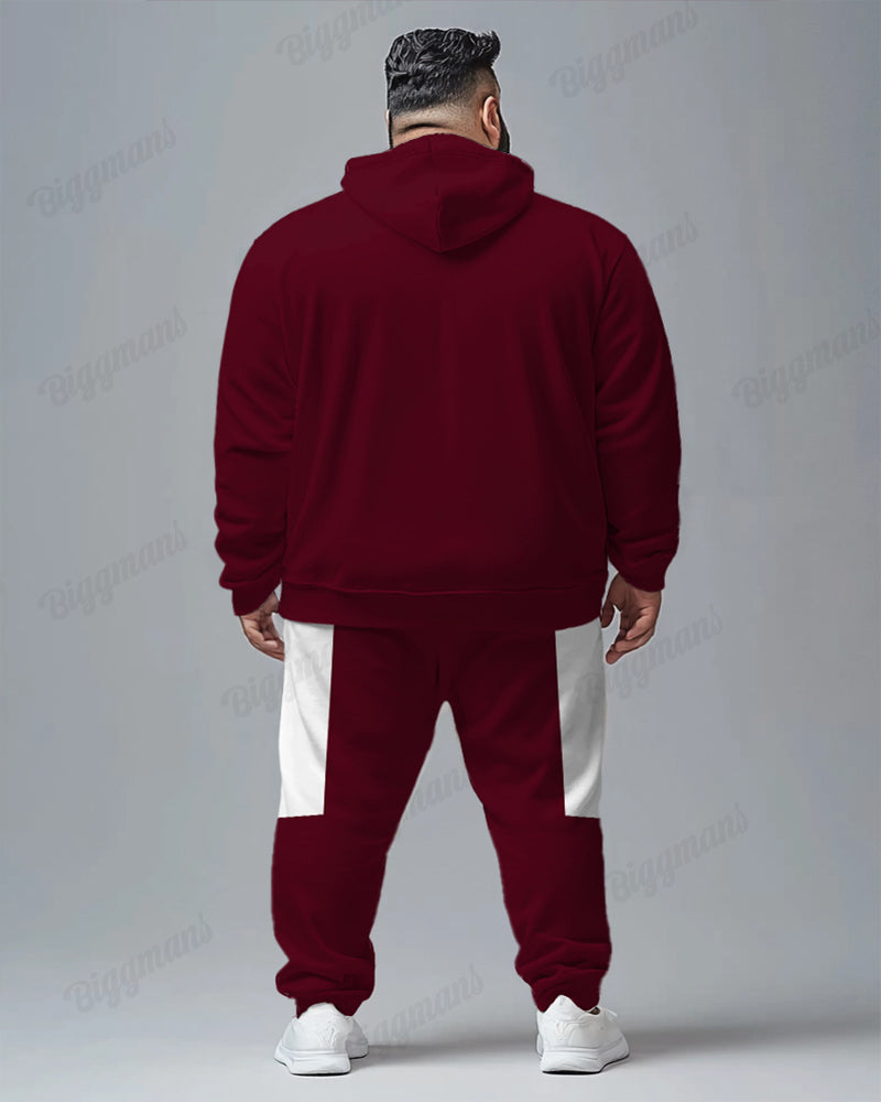 Simple Colorblock Letter Print Men's Big and Tall Hoodie Set