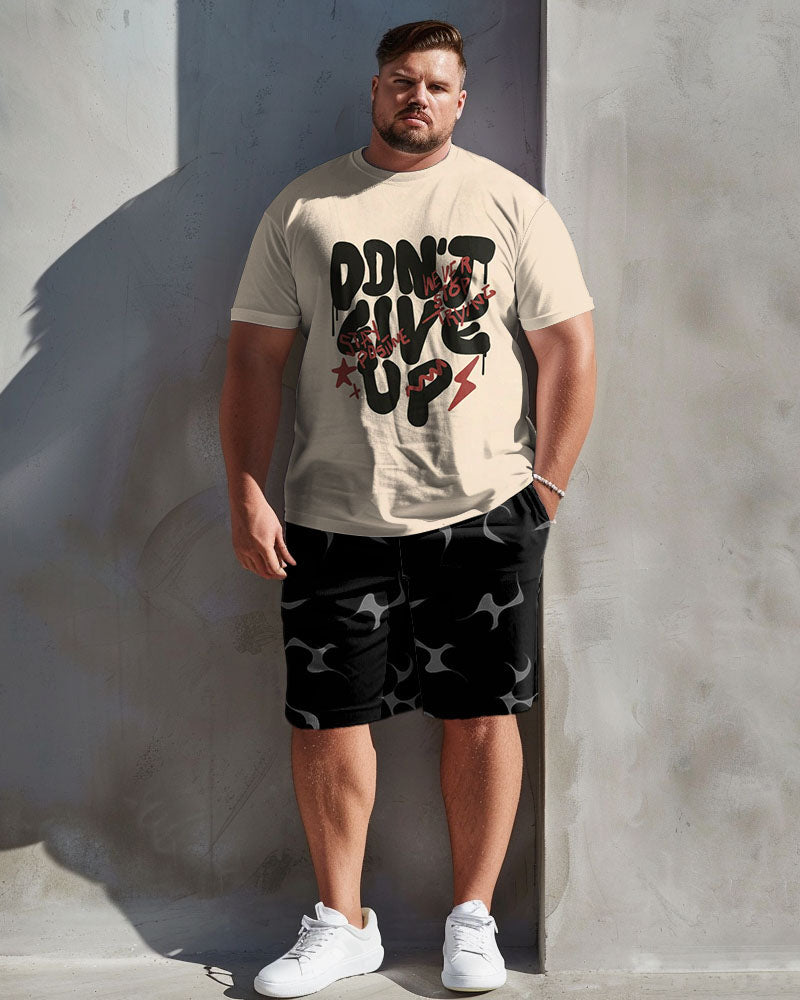 Men's Plus Size Casual Inspirational Slogan Alphabet Print T-Shirt Shorts Suit