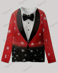 Men's Plus Size Christmas Cosplay Red Bow Suit Printed Long Sleeve T-Shirt Trousers Suit