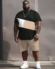 Men's Big and Tall Casual Simple Color Block Printed T-shirt Shorts Set