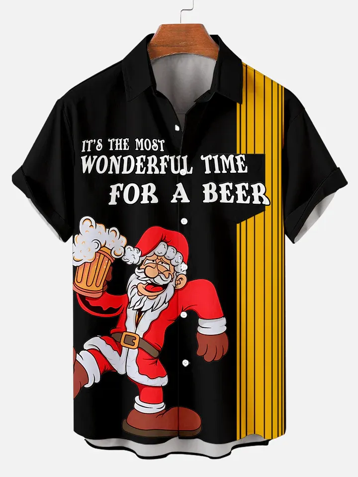 Men's Christmas Big & Tall Wonderful Time For A Beer Short Sleeve Shirt