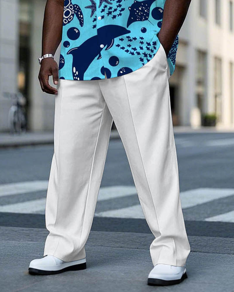 Hawaii Underwater World Pattern Short Sleeve Shirt Trousers Suit Men's Plus Size