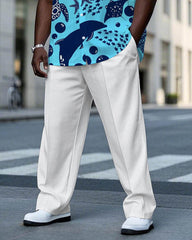 Hawaii Underwater World Pattern Short Sleeve Shirt Trousers Suit Men's Plus Size