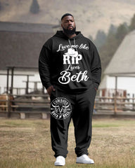 Men's Street Fashion Western Simple Love Me Like Print Plus Size Hoodie Suit