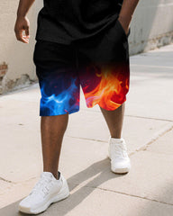 Men's Plus Size Flame Gradient BIGGMANS Letter Print Round Neck Short Sleeve T-shirt Shorts Suit
