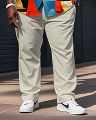 Men's Plus Size Multicolor Pop Colorblock Abstract Print Long Sleeve Shirt Trousers Suit