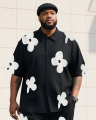 Big Boy Daily Casual Black Simple Print Short Sleeve Shirt Trousers Suit