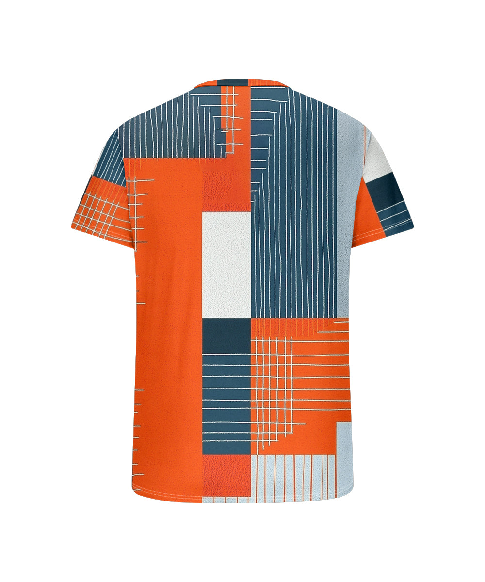 Big & Tall Men's Orange Stripe Geometric Print Henley Collar Button Short Sleeve Tee