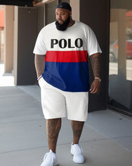 Men's Plus Size Color Matching Sport Polod Two-Piece Set