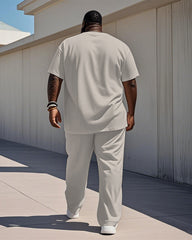 Men's Plus Size Daily Casual Ethnic Stripe Printed T-shirt Trousers Suit