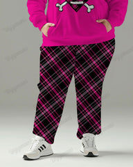 Women's Street Fashion Vintage Heart Skull Print Big & Tall Hoodie Set