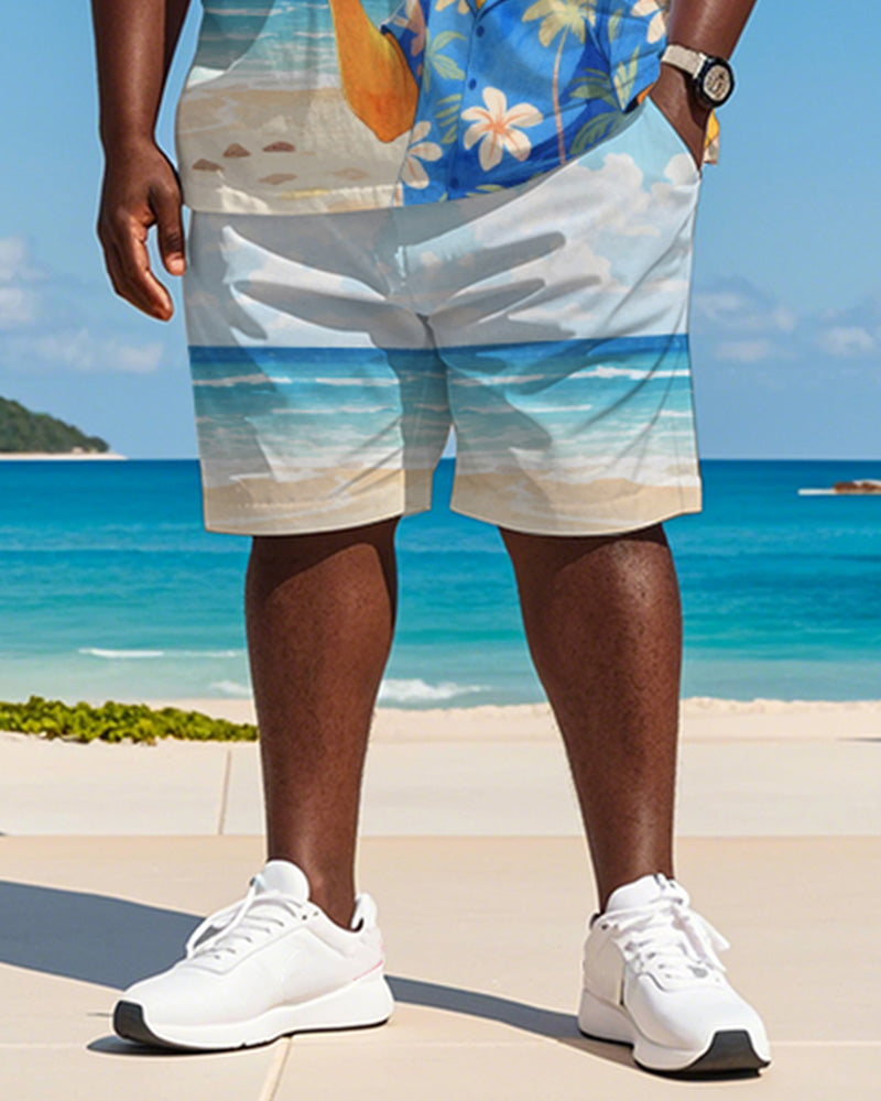Men's Plus Size Hawaiian Blue Parrot Drinking Cocktail Print Short Sleeve T-Shirt Shorts Suit