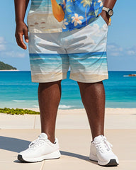 Men's Plus Size Hawaiian Blue Parrot Drinking Cocktail Print Short Sleeve T-Shirt Shorts Suit