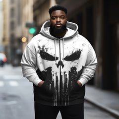 Men's Plus Size Viking Skull Contrast Full Zip Up Sports Hoodie