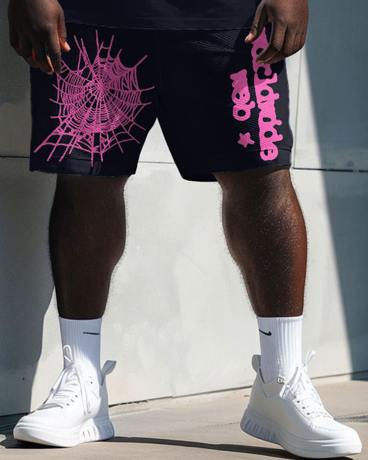 Men's Plus Size Street Fashion Spider T-Shirt Shorts Suit