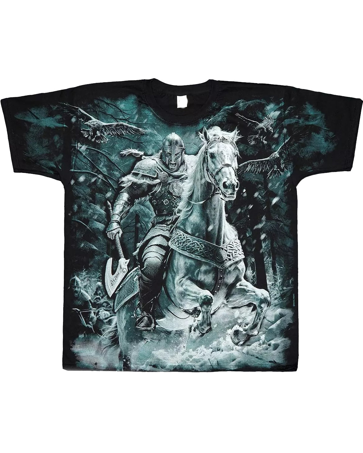 Plus Size Men's T-shirt With Viking Themed Print: Pagan Warrior On Horseback-with Prints On The Front And Back
