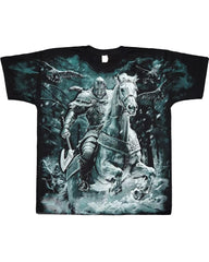 Plus Size Men's T-shirt With Viking Themed Print: Pagan Warrior On Horseback-with Prints On The Front And Back