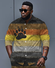 Men's Plus Size Bear Claw Color Block Printing Long Sleeve Shirt Trousers Suit