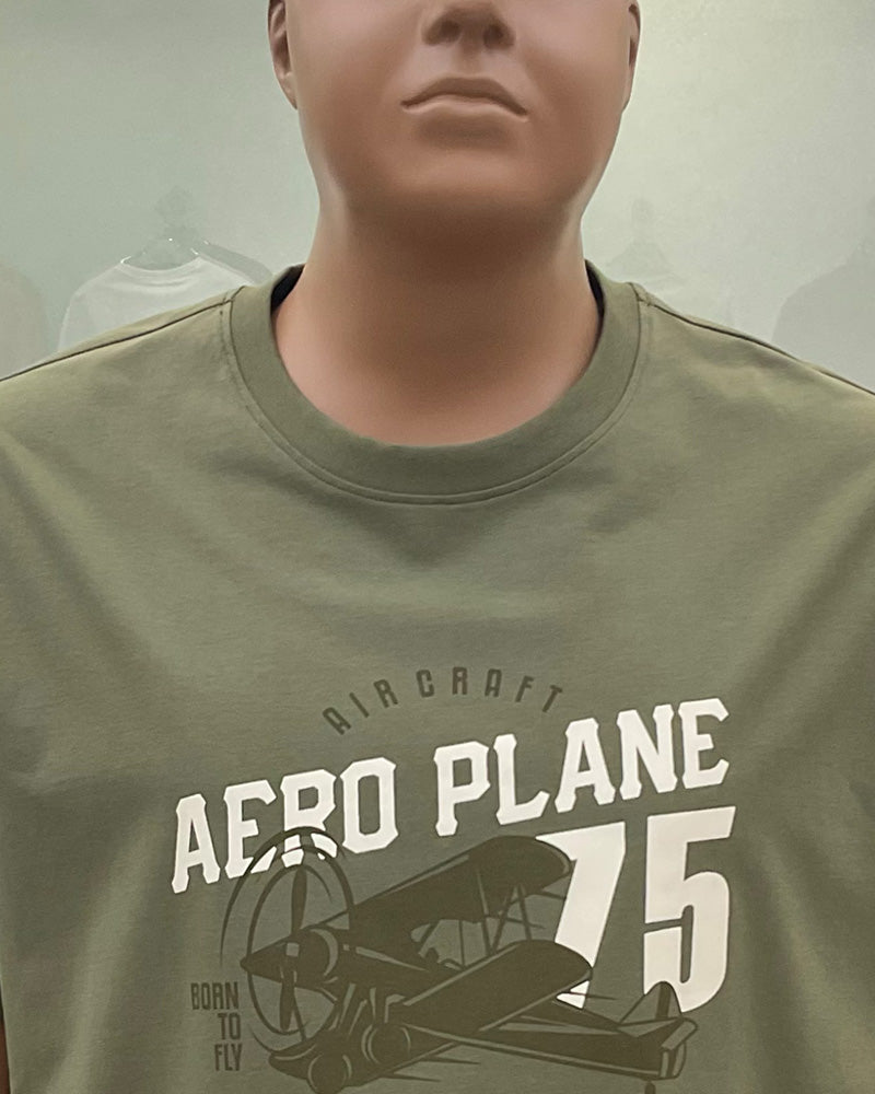 4XL-10XL Big & Tall Men's Daily Leisure Aircraft Letters Cotton Crewneck Short Sleeve T-Shirt