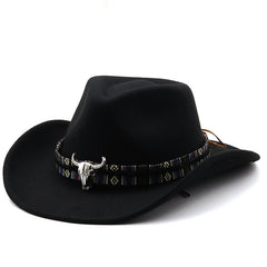 Multicolor Bull Gead Western Cowboy Hat Woolen Jazz Hat