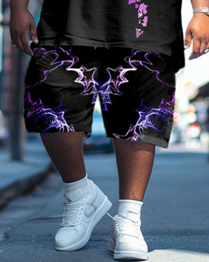Men's Plus Size Street Fashion Electric Shock Irregular Skull Print T-Shirt Shorts Suit