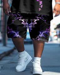 Men's Plus Size Street Fashion Electric Shock Irregular Skull Print T-Shirt Shorts Suit