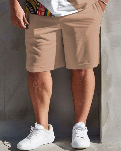Men's Plus Size Simple Fashion Ethnic Geometric Stitching Printed T-shirt Shorts Suit