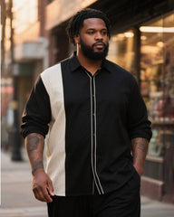 Big & Tall Men's Business Black And White Contrast Striped Print Long Sleeve Shirt