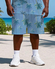 Men's Big Size Simple Tropical Coconut Trees Printed Hawaiian Vest and Shorts Set