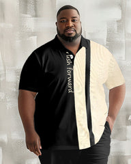 Men's Plus Size Casual Colorblock Handwritten Alphabet Print Polo Shirt Trousers Suit