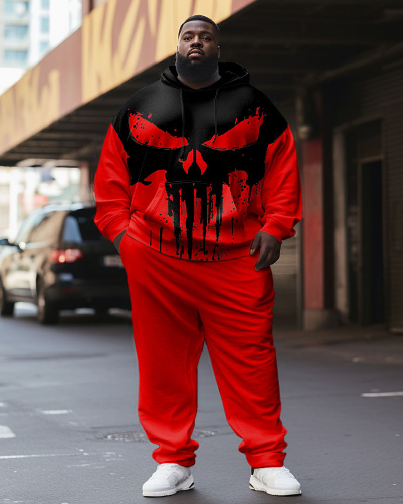 Big & Tall Men's Tracksuit Skull Colorblock Hoodie and Sweatpants Set