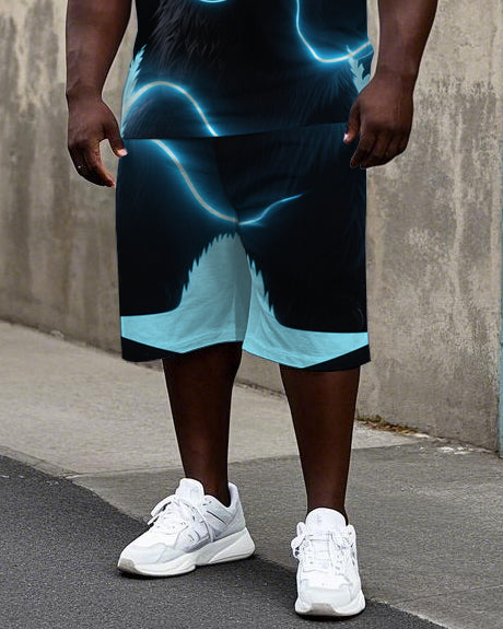 Big Men's Street Fashion Mutant Bear Printed Short Sleeve T-Shirt Shorts 2-piece Set