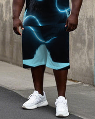 Big Men's Street Fashion Mutant Bear Printed Short Sleeve T-Shirt Shorts 2-piece Set