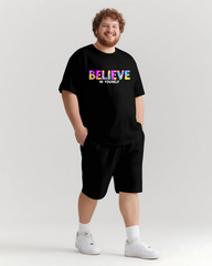 Believe In Yourself Not Their Noise Men's Big and Tall Simple Lettering Short Sleeve T-shirt Shorts Set