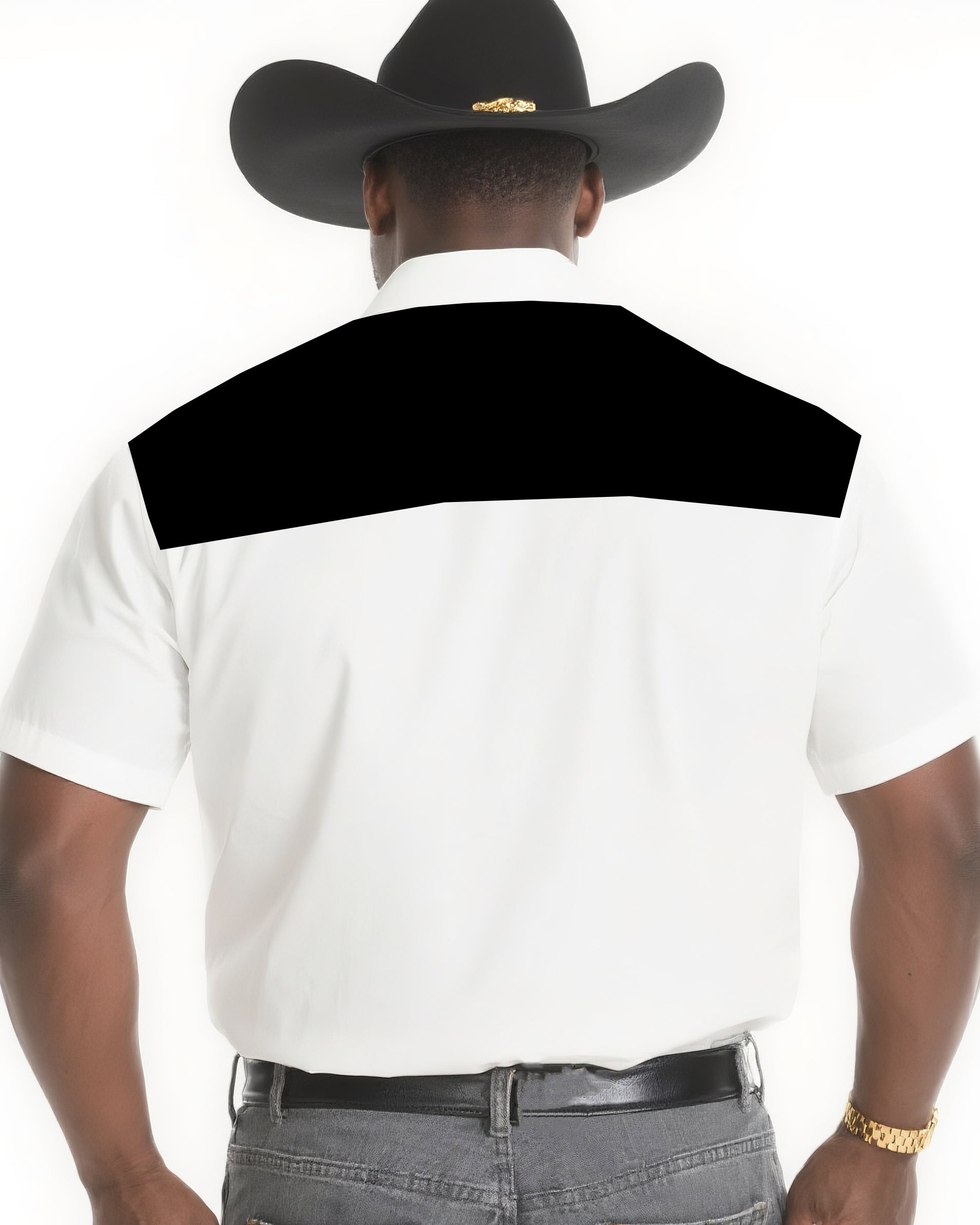 Big & Tall Men's Western-style White Black Floral Texture Short-sleeved Shirt