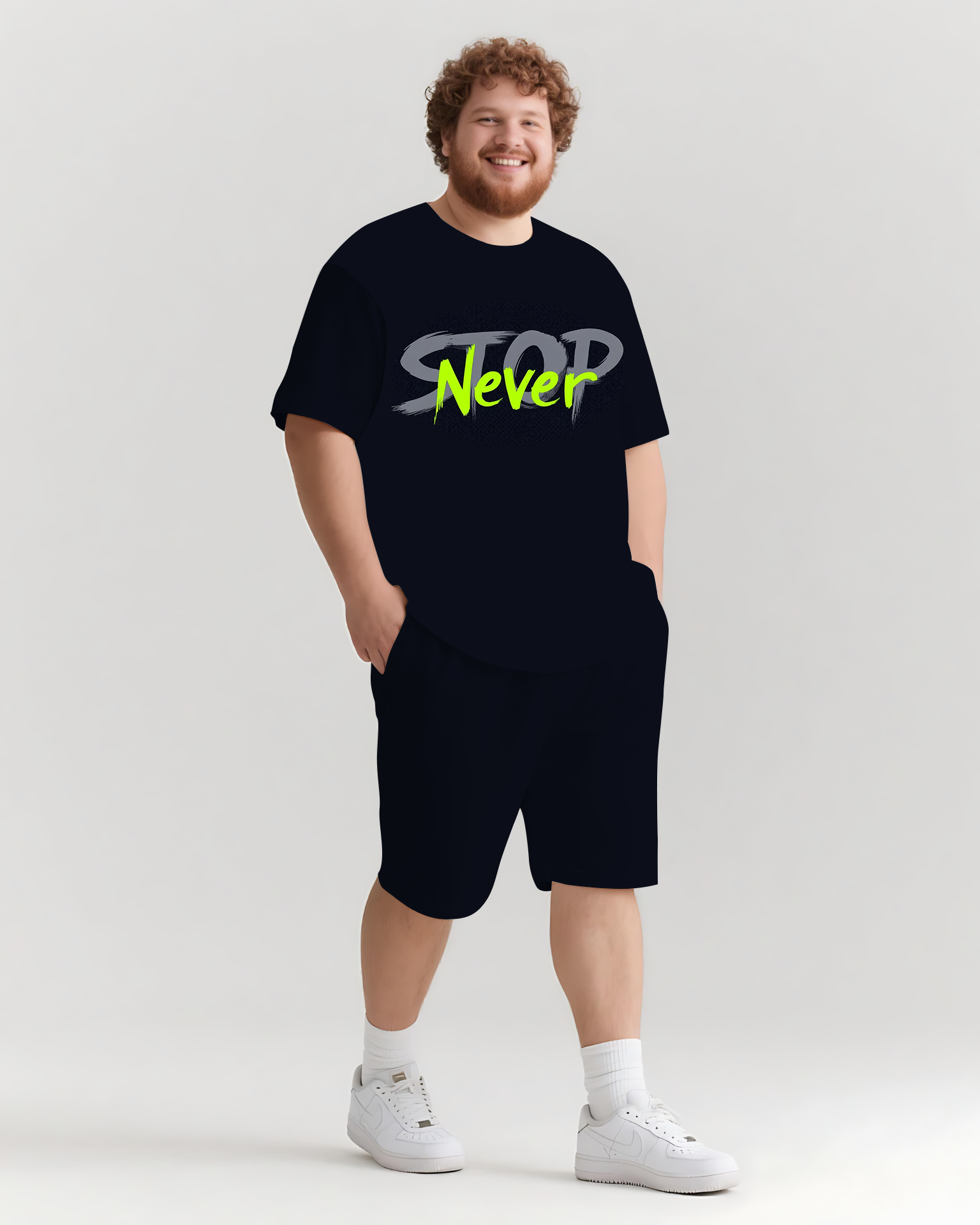 Stop Never Sky Has No Limits Men's Big and Tall Simple Lettering Short Sleeve T-shirt Shorts Set