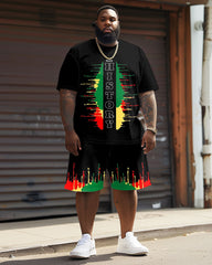 Men's Plus Size Juneteenth Black History Month Print T-Shirt Shorts Suit