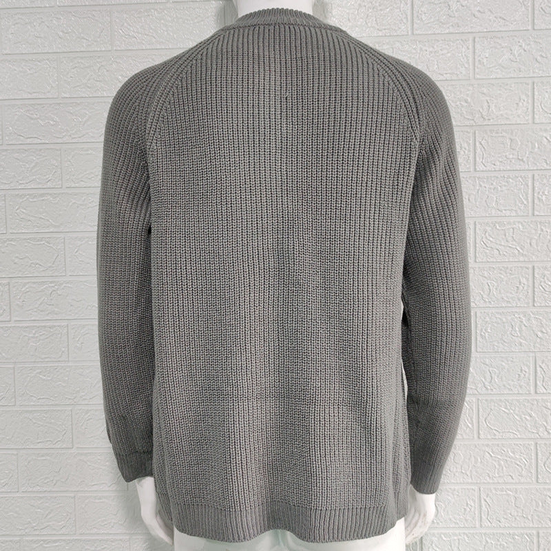 M-2XL Autumn And Winter Solid Color Zipper Turtleneck Knitted Jacket Sweater Cardigan