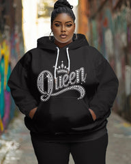 Women's Big & Tall Simple Daily 3D Queen Letter Print Long-sleeved Hoodie