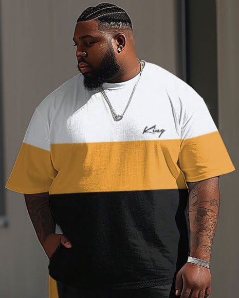 Street Vitality Colorblock Poker King Letter Print Big & Tall Men's Set