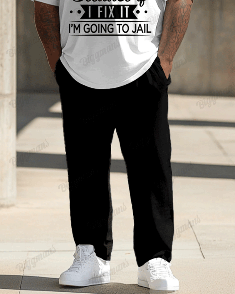 Men's Plus Size I'm Going to Let God Fix It Print T-Shirt Trousers Suit