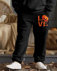 Mens Halloween Pumpkin Simple Alphabet Print Plus Size Hoodie Suit