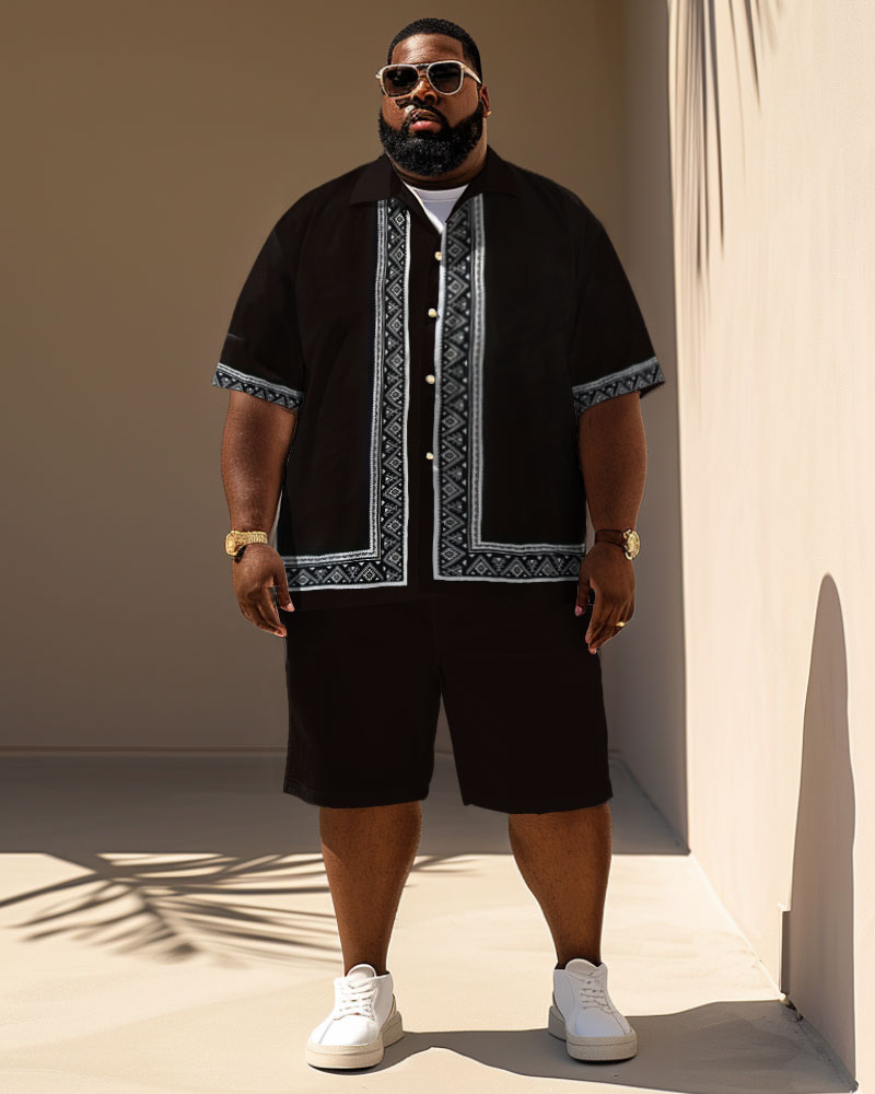 Men's Plus Size Simple Classical Pattern Printing Short Sleeve Shirt Shorts Suit