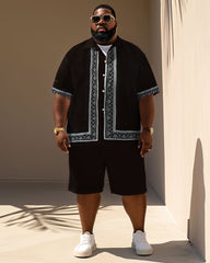 Men's Plus Size Simple Classical Pattern Printing Short Sleeve Shirt Shorts Suit