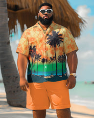 Men's Plus Size Hawaiian Sunset Coconut Tree Print Shirt Shorts Suit