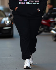 Women's Plus Size Letter Printing Long Sleeve Hoodie and Casual Pants Set