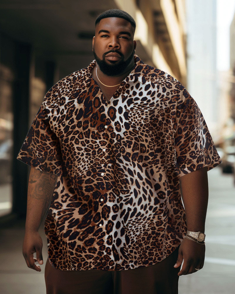 Men's Big & Tall Snakeskin Leopard Print 90s Rock Gradient Element Short-Sleeved Shirt
